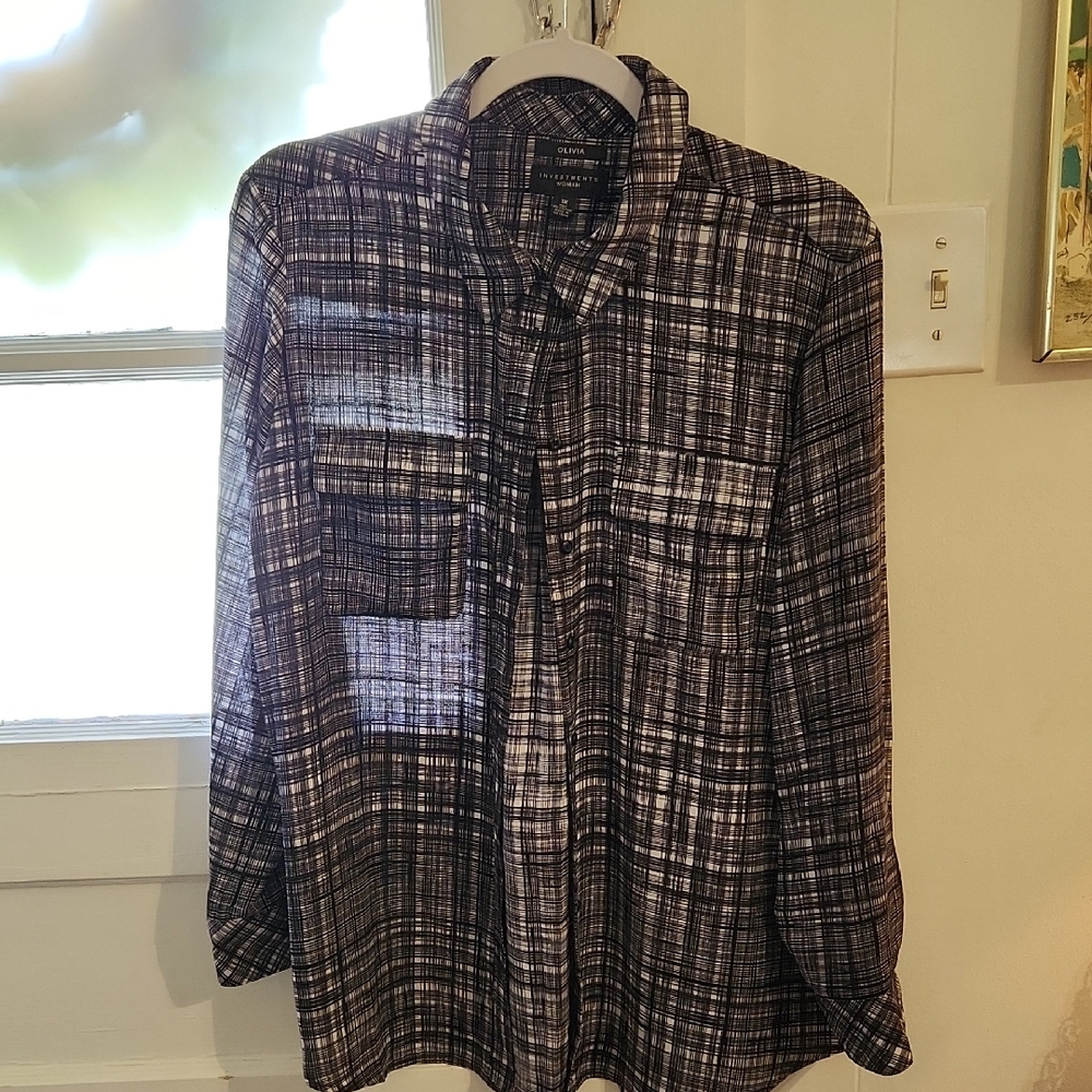 Investments Black and White Patterned Blouse